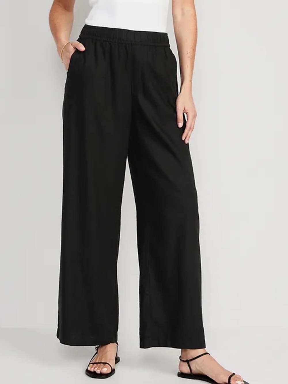 Women’s High-Waisted Linen-Blend Wide-Leg Pants black size large NWT